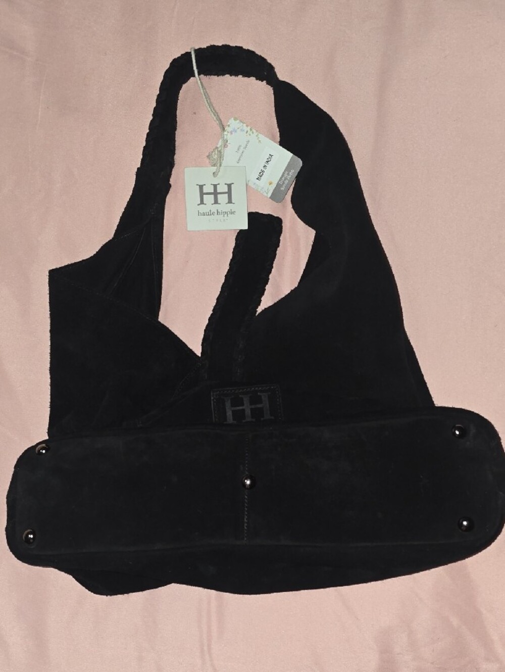 Haute Hippie Black Genuine Suede Triangle Hobo Bag NWT - Picture 4 of 6